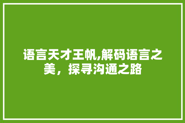 语言天才王帆,解码语言之美，探寻沟通之路 AI快讯