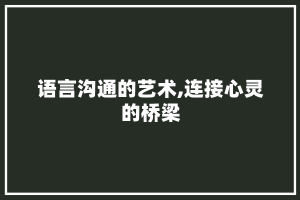 语言沟通的艺术,连接心灵的桥梁