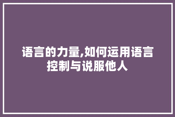 语言的力量,如何运用语言控制与说服他人 计算机