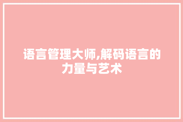 语言管理大师,解码语言的力量与艺术 AI简讯