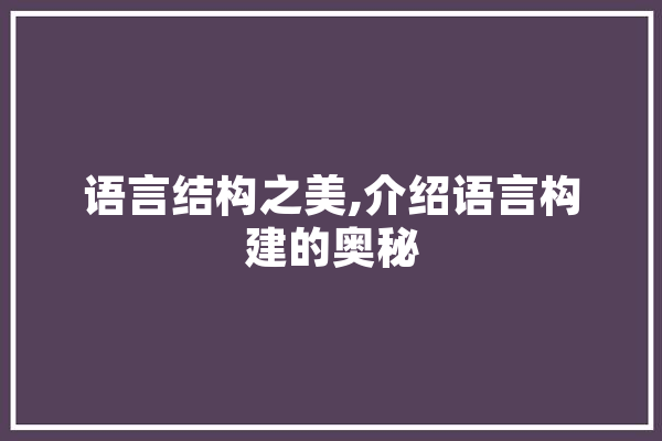 语言结构之美,介绍语言构建的奥秘