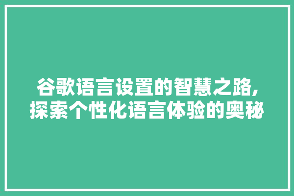 谷歌语言设置的智慧之路,探索个性化语言体验的奥秘