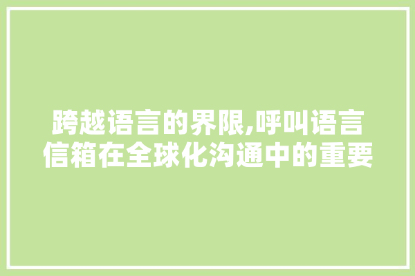 跨越语言的界限,呼叫语言信箱在全球化沟通中的重要性