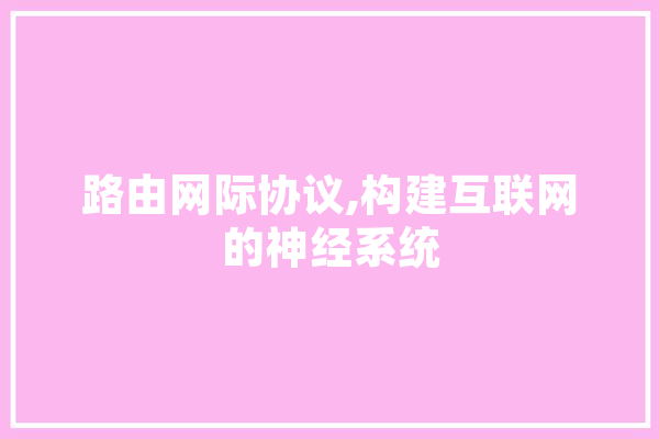 路由网际协议,构建互联网的神经系统 AI简讯