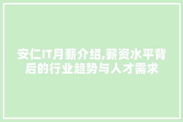 安仁IT月薪介绍,薪资水平背后的行业趋势与人才需求