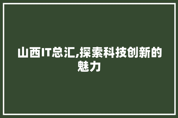 山西IT总汇,探索科技创新的魅力