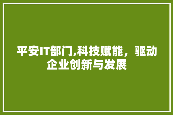 平安IT部门,科技赋能，驱动企业创新与发展