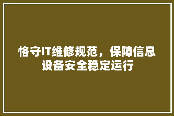 恪守IT维修规范，保障信息设备安全稳定运行