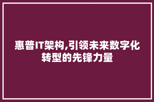 惠普IT架构,引领未来数字化转型的先锋力量