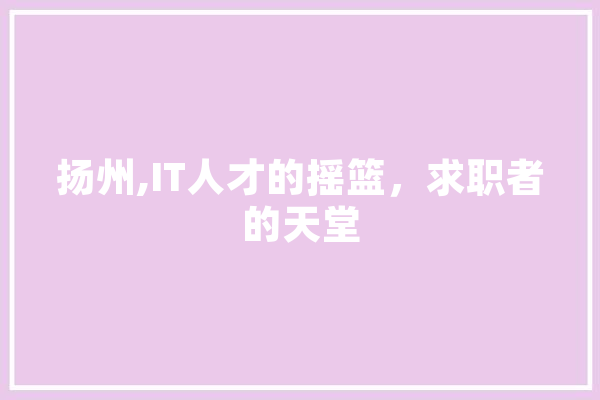 扬州,IT人才的摇篮，求职者的天堂