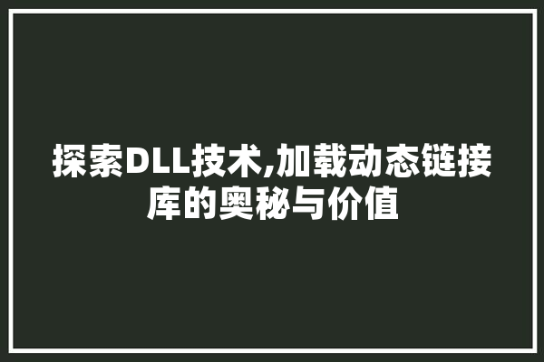 探索DLL技术,加载动态链接库的奥秘与价值 计算机