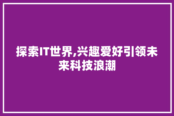 探索IT世界,兴趣爱好引领未来科技浪潮