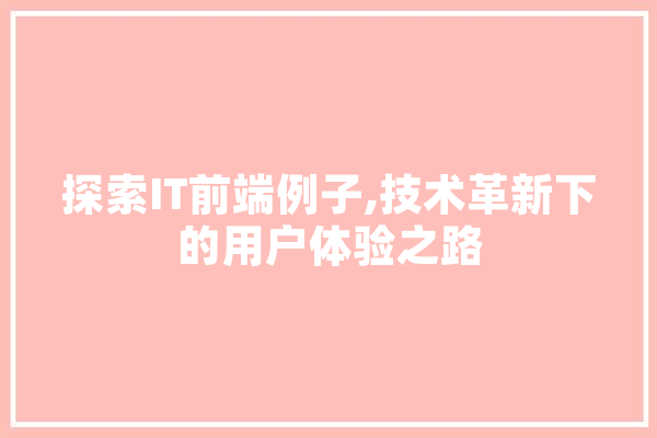 探索IT前端例子,技术革新下的用户体验之路