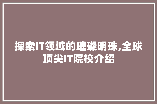 探索IT领域的璀璨明珠,全球顶尖IT院校介绍 智能助手