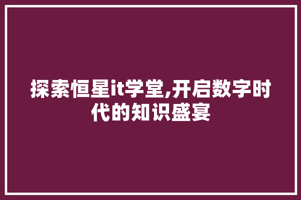 探索恒星it学堂,开启数字时代的知识盛宴