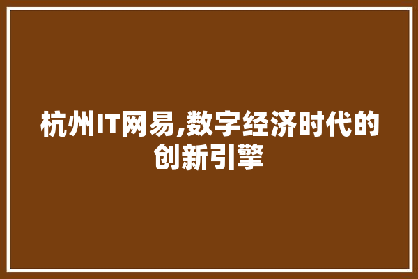 杭州IT网易,数字经济时代的创新引擎