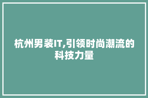 杭州男装IT,引领时尚潮流的科技力量