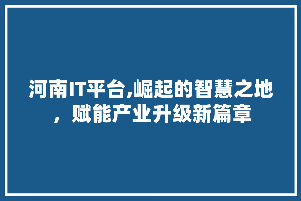 河南IT平台,崛起的智慧之地，赋能产业升级新篇章