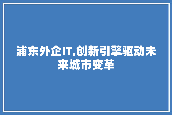 浦东外企IT,创新引擎驱动未来城市变革