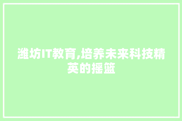 潍坊IT教育,培养未来科技精英的摇篮