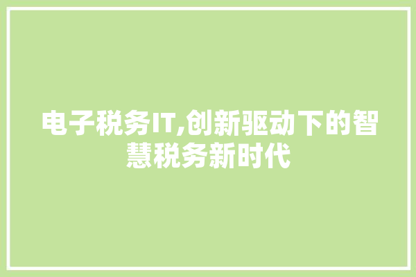 电子税务IT,创新驱动下的智慧税务新时代