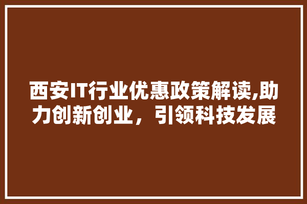 西安IT行业优惠政策解读,助力创新创业，引领科技发展新篇章