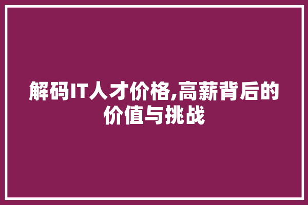 解码IT人才价格,高薪背后的价值与挑战