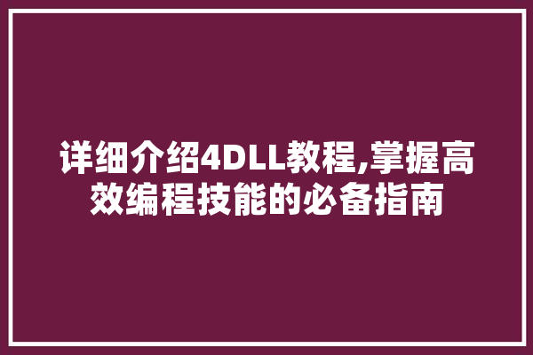 详细介绍4DLL教程,掌握高效编程技能的必备指南 云服务