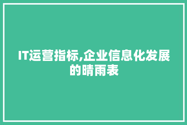 IT运营指标,企业信息化发展的晴雨表