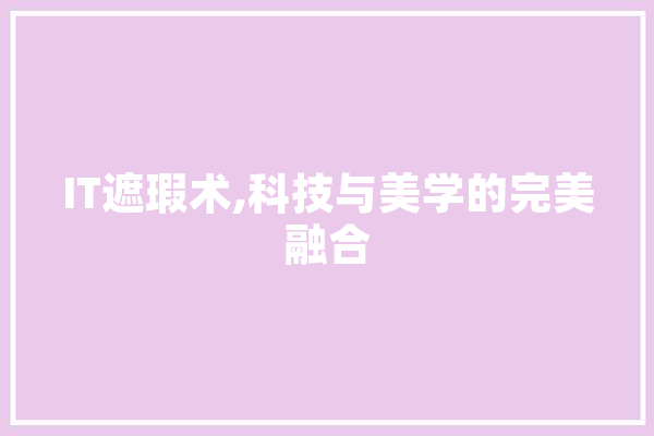 IT遮瑕术,科技与美学的完美融合