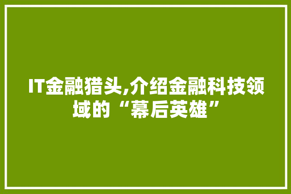 IT金融猎头,介绍金融科技领域的“幕后英雄”