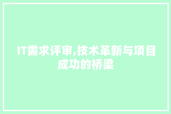 IT需求评审,技术革新与项目成功的桥梁