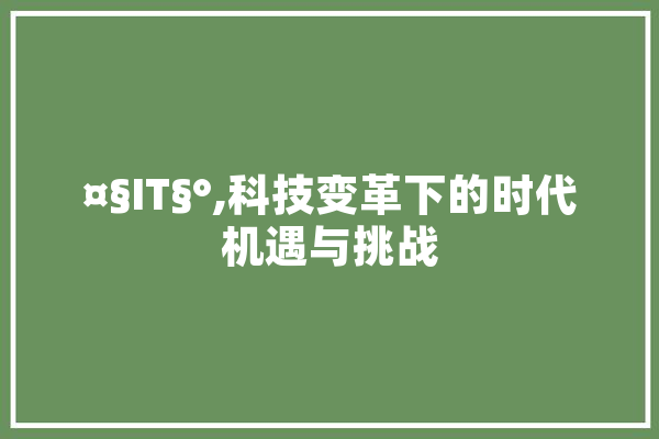 ¤§IT§°,科技变革下的时代机遇与挑战 计算机