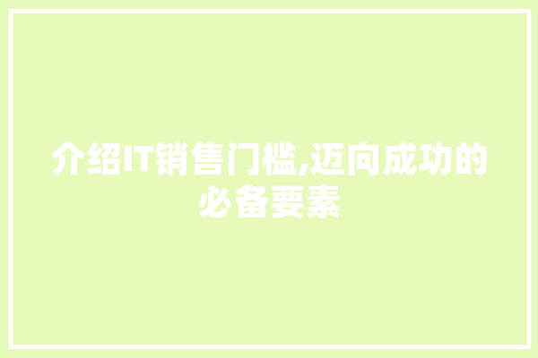 介绍IT销售门槛,迈向成功的必备要素