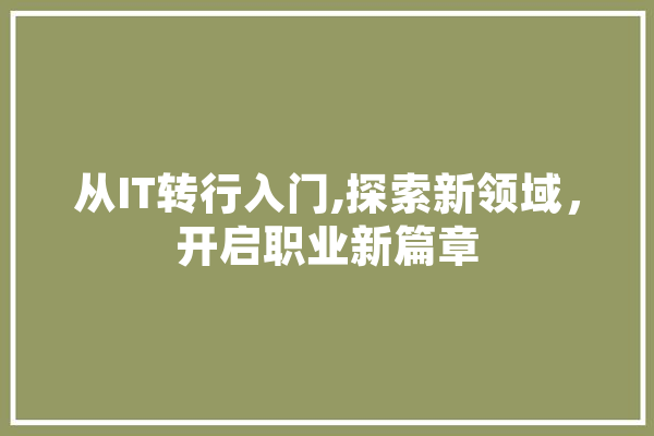 从IT转行入门,探索新领域，开启职业新篇章