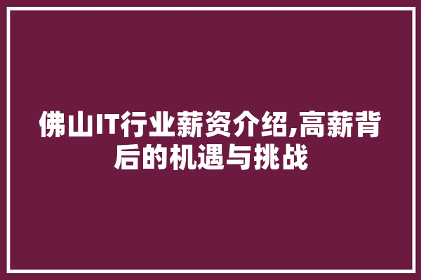 佛山IT行业薪资介绍,高薪背后的机遇与挑战