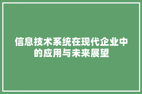 信息技术系统在现代企业中的应用与未来展望 云服务