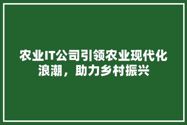 农业IT公司引领农业现代化浪潮，助力乡村振兴