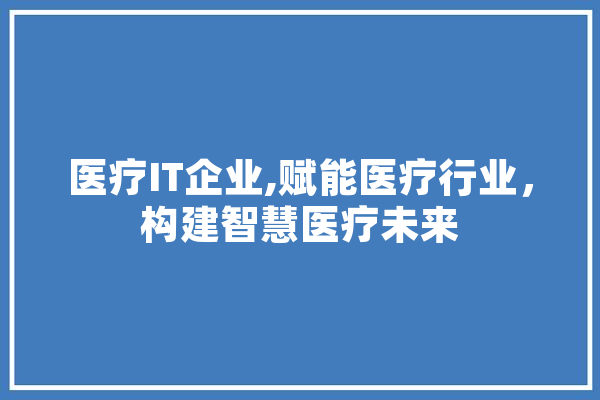 医疗IT企业,赋能医疗行业，构建智慧医疗未来