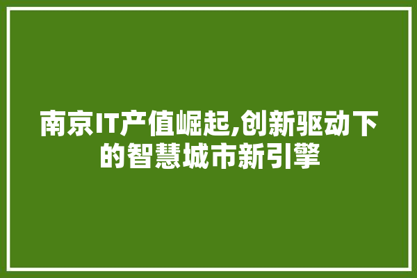 南京IT产值崛起,创新驱动下的智慧城市新引擎