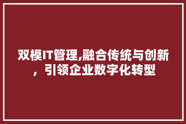 双模IT管理,融合传统与创新，引领企业数字化转型