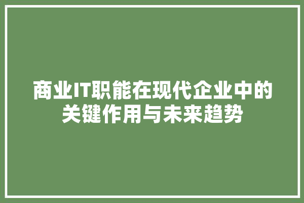 商业IT职能在现代企业中的关键作用与未来趋势 AI快讯
