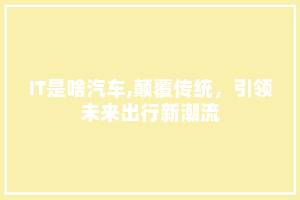 IT是啥汽车,颠覆传统，引领未来出行新潮流