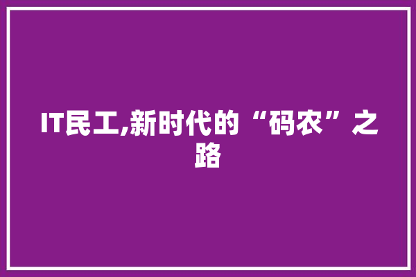 IT民工,新时代的“码农”之路 计算机