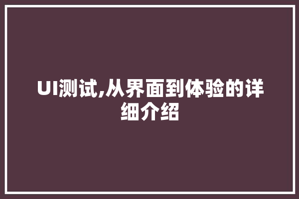 UI测试,从界面到体验的详细介绍