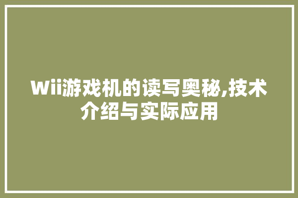Wii游戏机的读写奥秘,技术介绍与实际应用
