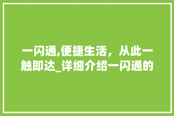 一闪通,便捷生活，从此一触即达_详细介绍一闪通的使用方法与应用场景