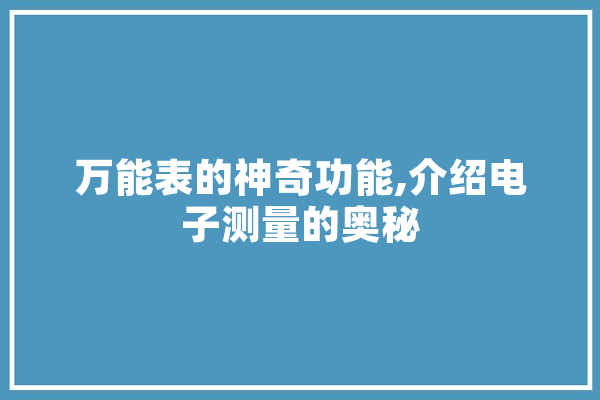 万能表的神奇功能,介绍电子测量的奥秘 AI简讯