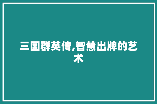 三国群英传,智慧出牌的艺术 AI快讯