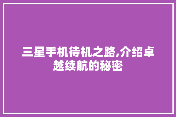 三星手机待机之路,介绍卓越续航的秘密 绘影字幕